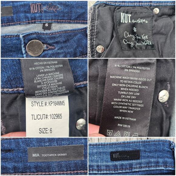 Distressed Jeans KFTK Mia Toothpick Size 6 Dark Stretch Skinny Denim Kut Kloth - Picture 6 of 10